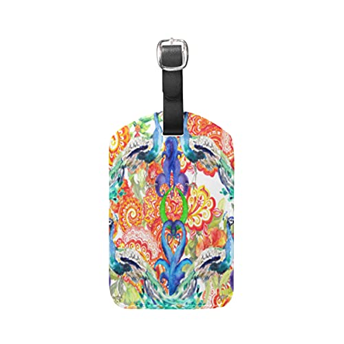 Flor De Pavo Real Patrón Oriental Equipaje Etiquetas de Maleta Nombre Etiqueta de Dirección ID de Cuero para Viajes(2piezas)
