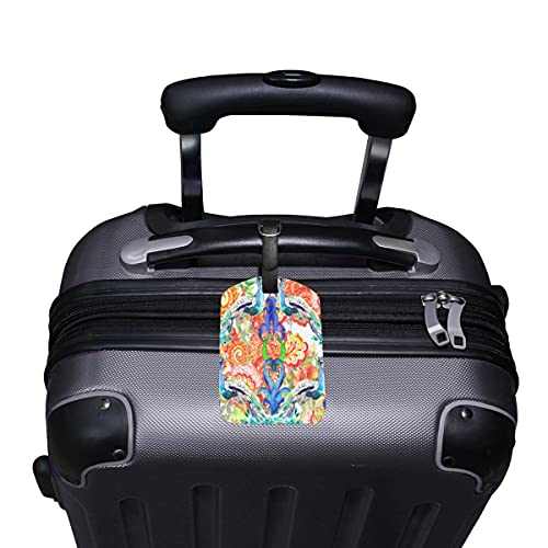 Flor De Pavo Real Patrón Oriental Equipaje Etiquetas de Maleta Nombre Etiqueta de Dirección ID de Cuero para Viajes(2piezas)
