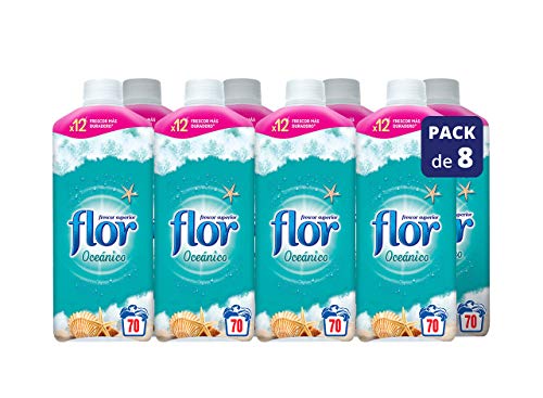 Flor - Suavizante para la ropa concentrado, aroma frescor oceánico - Pack de 8, hasta 576 dosis