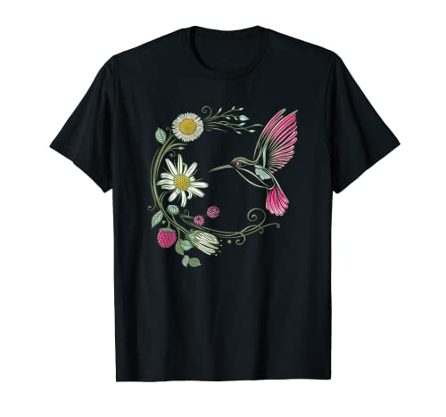 Flores Silvestres con Margarita Colibrí y Frambuesa Camiseta