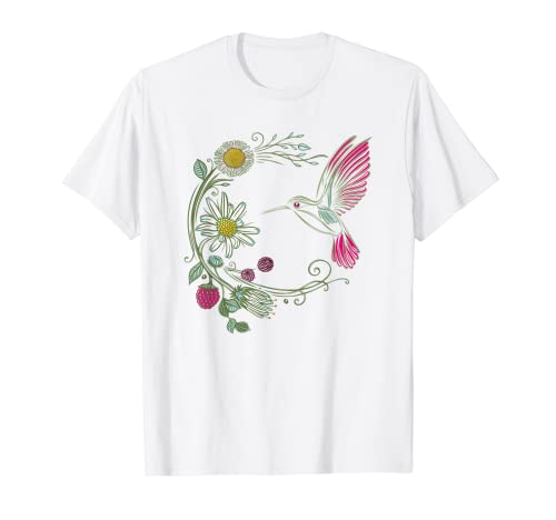 Flores Silvestres con Margarita Colibrí y Frambuesa Camiseta