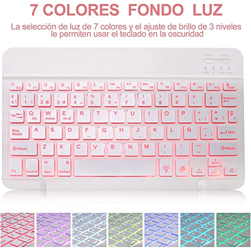 FOGARI Funda con Teclado para iPad Air 4 2020,Funda con Teclado Bluetooth Desmontable para iPad Pro 11 2021/2020/2018,Teclado Español para iPad Air 10.9'' 2020,con 7 Colores Retroiluminados,Rose Gold