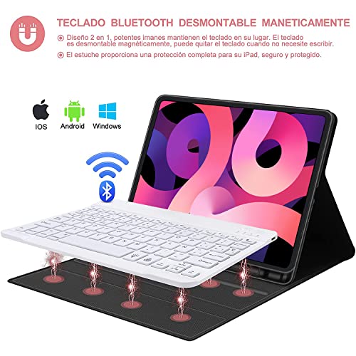 FOGARI Funda con Teclado para iPad Air 4 2020,Funda con Teclado Bluetooth Desmontable para iPad Pro 11 2021/2020/2018,Teclado Español para iPad Air 10.9'' 2020,con 7 Colores Retroiluminados,Rose Gold