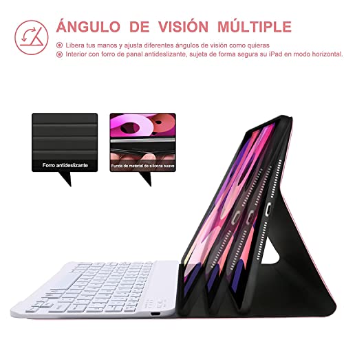 FOGARI Funda con Teclado para iPad Air 4 2020,Funda con Teclado Bluetooth Desmontable para iPad Pro 11 2021/2020/2018,Teclado Español para iPad Air 10.9'' 2020,con 7 Colores Retroiluminados,Rose Gold