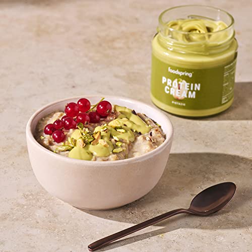 foodspring Crema Proteica, Pistacho, 6 x 200 g, Sabor de edición limitada, 80% menos azúcar, 2 veces más proteína, Sin aceite de palma