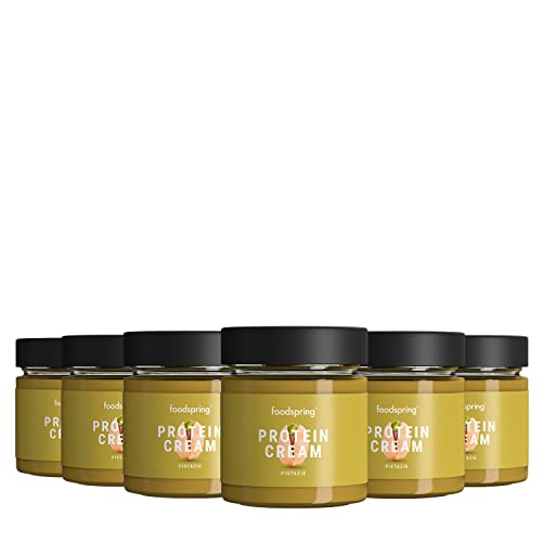 foodspring Crema Proteica, Pistacho, 6 x 200 g, Sabor de edición limitada, 80% menos azúcar, 2 veces más proteína, Sin aceite de palma