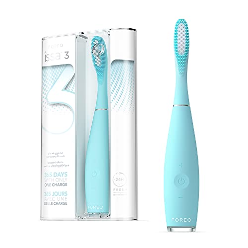 FOREO ISSA 3 Cepillo de dientes sónico, recargable y ultra higiénico con silicona y polímero PBT, cabezal remplazable cada 6 meses, 16 intensidades, 365 días de carga USB, Mint