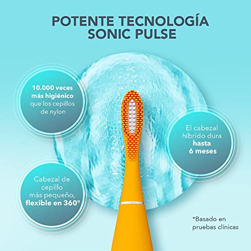 FOREO ISSA mini 3 Mango Tango, Cepillo de dientes sónico 4 en 1, filamentos de silicona y polímero PBT, cabezal de cepillado remplazable para 6 meses, 265 usos por carga USB, garantía de 2 años
