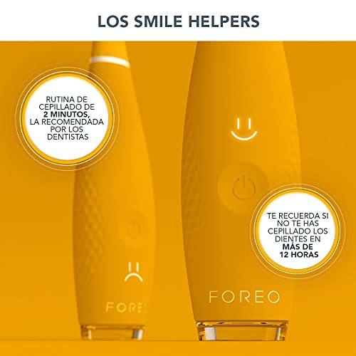 FOREO ISSA mini 3 Mango Tango, Cepillo de dientes sónico 4 en 1, filamentos de silicona y polímero PBT, cabezal de cepillado remplazable para 6 meses, 265 usos por carga USB, garantía de 2 años