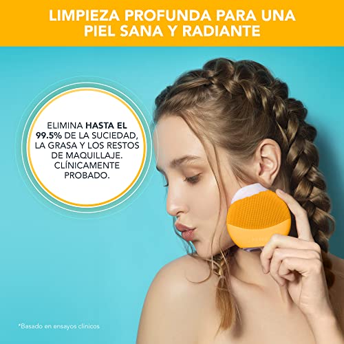 FOREO LUNA mini 3 Sunflower Yellow, cepillo de limpieza facial para todo tipo de pieles, ultra higiénico, modo Glow Boost, 12 intensidades, 400 usos por carga, conexión por app, 2 años de garantía
