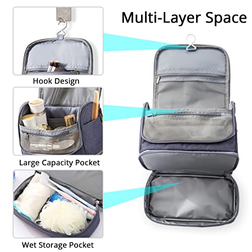 FORRICA Bolsa de Aseo para Hombres Mujeres Organizador Cosmético de Viaje Portátil Bolsa de Maquillaje Grande Bolso de Organizador Impermeable Bolso Cosméticos Gris