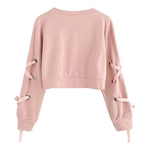 Fossen Mujer Sudaderas Cortas 2029 Otoño e Invierno Blusas con Manga Larga con Cordones Camiseta para Adolescentes Chicas