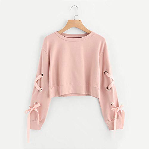 Fossen Mujer Sudaderas Cortas 2029 Otoño e Invierno Blusas con Manga Larga con Cordones Camiseta para Adolescentes Chicas