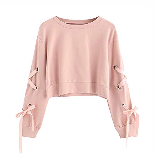 Fossen Mujer Sudaderas Cortas 2029 Otoño e Invierno Blusas con Manga Larga con Cordones Camiseta para Adolescentes Chicas