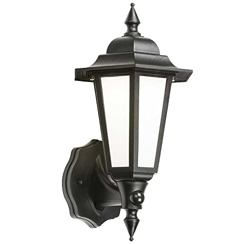 Fotocélula estilo tradicional sensor de pared linterna luz al aire libre - seguridad IP54 atardecer amanecer 8W LED moderno jardín iluminación (negro - linterna completa)