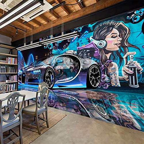 Fotomurales Modern Creative Street Graffiti Sports Car Photo Wallpaper Restaurant Clubs Ktv Bar 3D Wall Mural Papier Peint Enfant Seda 300X210Cm
