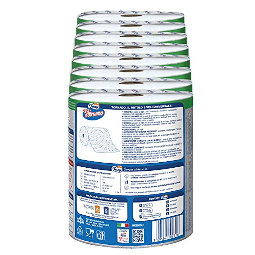 Foxy Tornado | 8 rollos | 250 hojas por rollo | Rollo de 3 capas universal | Papel 100% certificado FSC® | Envase 100% reciclable