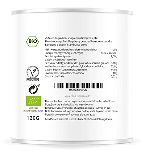 Frambuesa en Polvo - Liofilizado|biológico|vegano|crudo|pura fruta|no aditivo|rica en vitamina|Good Nutritions 120g