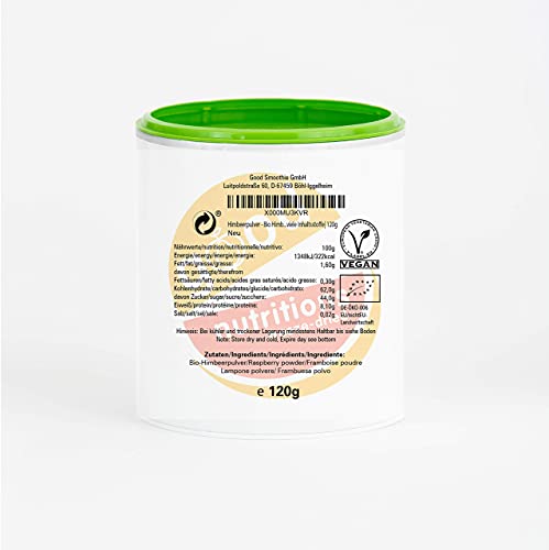 Frambuesa en Polvo - Liofilizado|biológico|vegano|crudo|pura fruta|no aditivo|rica en vitamina|Good Nutritions 120g