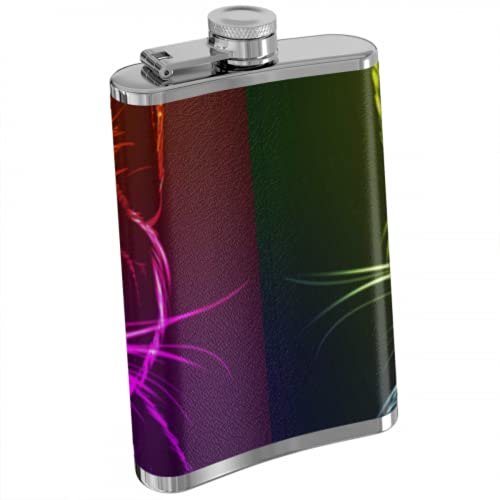 Frasco de licor de 8 onzas para hombres Un lindo gato en una luz de neón Frasco personalizado Frasco para hombres y mujeres Frasco de licor para mujeres Divertido para viajes Senderismo Camping