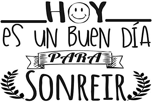 Frase Vinilo"Hoy es un buen día para sonreír" Vinilos decorativos vinilo frases motivadoras para pared. Vinilo para decorar habitaciones. Vinilos decorativos frases .Vinilos pared DC-16121 (30x20cm)