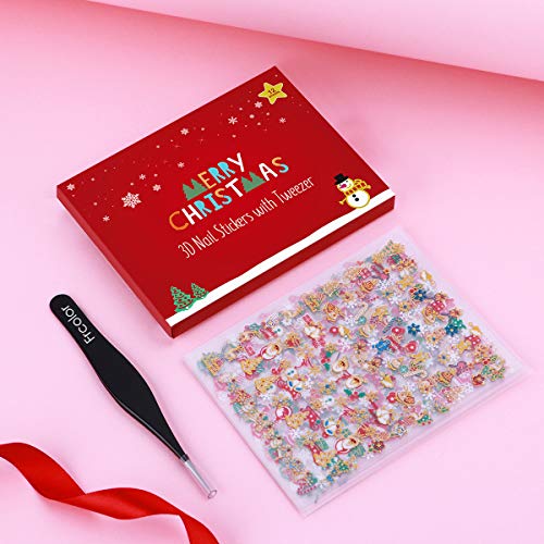 Frcolor 12 Unids Navidad 3D Pegatinas de Uñas con Pinzas Calcomanías de Navidad Autoadhesivas DIY Uñas Consejos para Mujeres Chicas