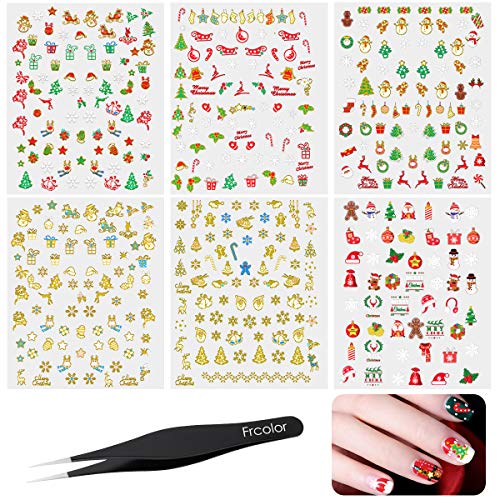 Frcolor 12 Unids Navidad 3D Pegatinas de Uñas con Pinzas Calcomanías de Navidad Autoadhesivas DIY Uñas Consejos para Mujeres Chicas