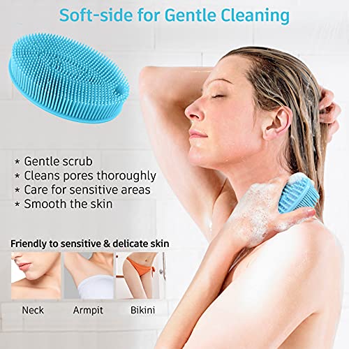 FReatech Cepillo Corporal con Peine Silicona de 2 Caras Para Baño y Ducha, Limpieza Eficaz y Masaje Fino, Exfoliación, Elimina Celulitis, Estimular Células, Higiénico y Duradero Que Lufa