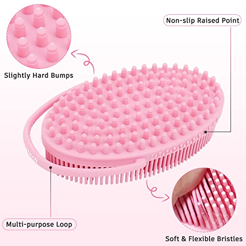 FREATECH Cepillo Corporal Silicona de 2 Caras con Mango Anular, Cepillo de Baño y Ducha Para Exfoliar y Masajear el Cuerpo, Fácil de Sujetar y Colgar, Higiénico y Duradero, Rosado