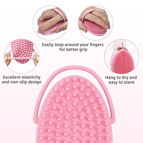 FREATECH Cepillo Corporal Silicona de 2 Caras con Mango Anular, Cepillo de Baño y Ducha Para Exfoliar y Masajear el Cuerpo, Fácil de Sujetar y Colgar, Higiénico y Duradero, Rosado