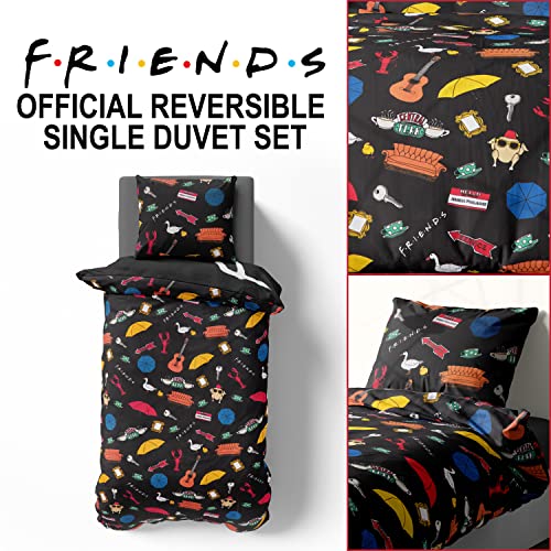 FRIENDS Funda Nordica Cama 135 x 200 cm y 200 x 200 cm, Ropa de Cama y Almohadas, Juego de Sábanas para Edredón (Single)