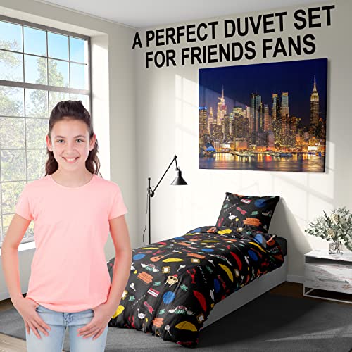 FRIENDS Funda Nordica Cama 135 x 200 cm y 200 x 200 cm, Ropa de Cama y Almohadas, Juego de Sábanas para Edredón (Single)