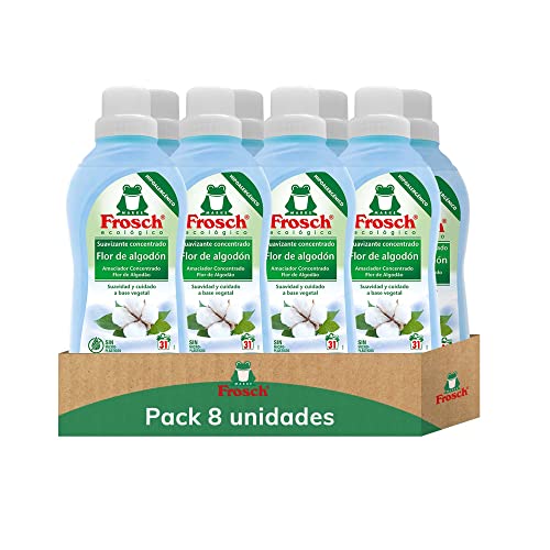 Frosch - Suavizante Concentrado Liquido Flor de Algodón para Lavadora, Apto para Ropa Blanca y de Color, Producto Hipoalergénico y Ecológico - Pack de 8 Unidades x 750 ml