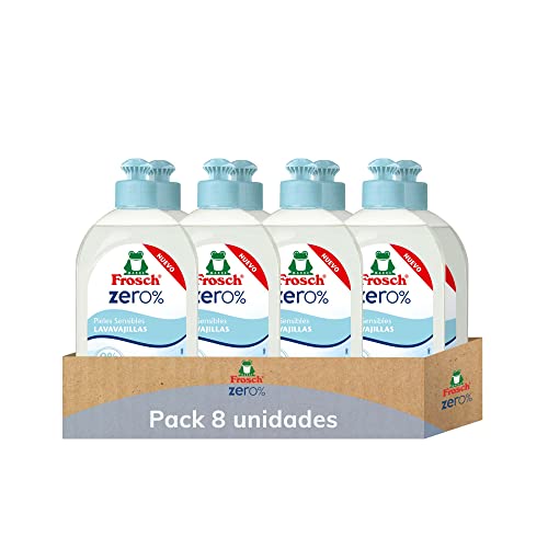 Frosch Zero % - Lavavajillas a Mano Líquido con Urea, Especial Para Pieles Sensibles o Atópicas, Producto Ecológico, Hipoalergénico y Dermatológicamente Testado - Pack de 8 Unidades x 500 ml