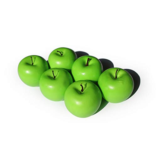Frutas Manzanas Artificiales Falsas para la decoración del hogar Manzanas realistas de tamaño Real Manzanas Falsas para la decoración de la Fiesta de Navidad de la Cocina (6 Piezas de Manzana Verde)