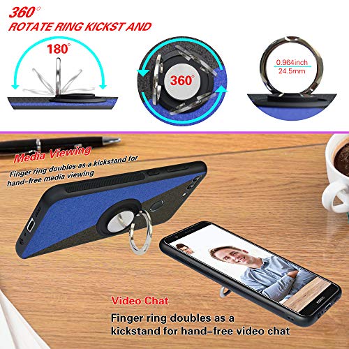 Funda para Huawei P Smart 2018, Fashion Design [Antigolpes] con 360 Anillo iman Soporte, Resistente a los arañazos TPU Funda Protectora para Enjoys 7S,Blue/Black