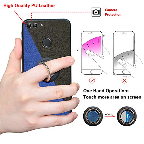 Funda para Huawei P Smart 2018, Fashion Design [Antigolpes] con 360 Anillo iman Soporte, Resistente a los arañazos TPU Funda Protectora para Enjoys 7S,Blue/Black
