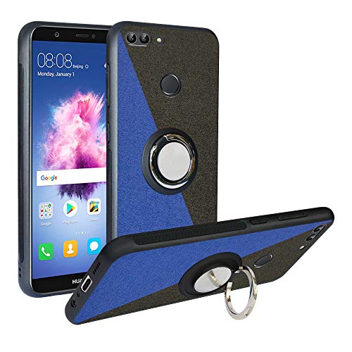 Funda para Huawei P Smart 2018, Fashion Design [Antigolpes] con 360 Anillo iman Soporte, Resistente a los arañazos TPU Funda Protectora para Enjoys 7S,Blue/Black