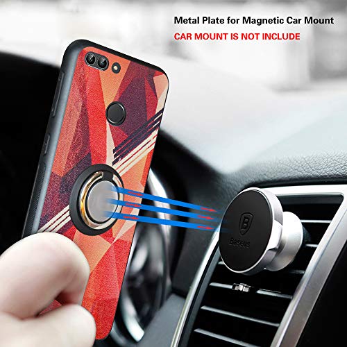 Funda para Huawei P Smart 2018, Fashion Design [Antigolpes] con 360 Anillo iman Soporte, Resistente a los arañazos TPU Funda Protectora para Enjoys 7S,Rose Red