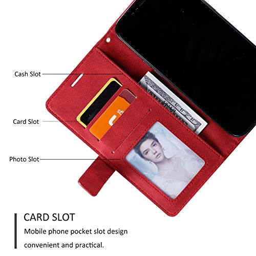 Funda para OnePlus 9 Pro, Billetera Carcasa [Cuero de PU Agradable para la Piel] [Ranuras] [Marco de Fotos] [Soporte] Plegable Fundas para OnePlus 9 Pro-Rojo