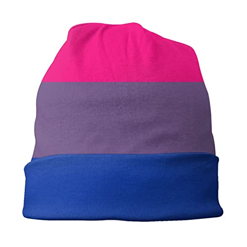 Funny Club Gorro para hombre y mujer, con bandera Bi Pride de Invierno, con forro cálido térmico y grueso, gorro de calavera