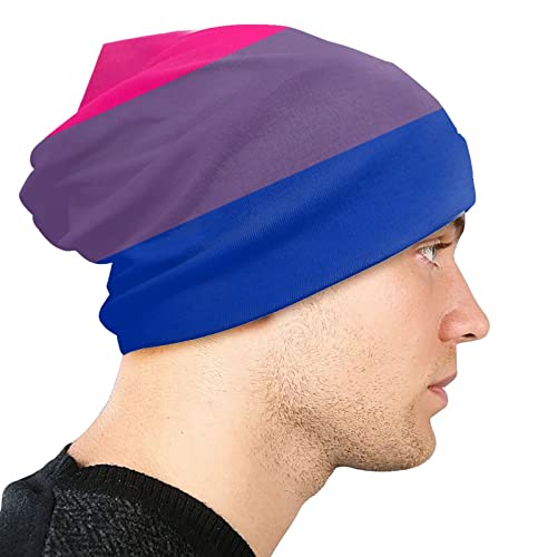 Funny Club Gorro para hombre y mujer, con bandera Bi Pride de Invierno, con forro cálido térmico y grueso, gorro de calavera