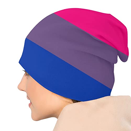 Funny Club Gorro para hombres y mujeres con bandera de orgullo bi, forro cálido, térmico de punto grueso y con calavera, gorro de invierno