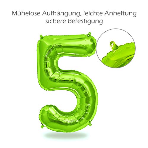 FUNXGO Globo Numero 5 Verde - Globo gigante - Globos de Cumpleãnos 5 - Verde globo 5 años cumpleaños - Decoracion 5 Cumpleaños - Adecuado para cumpleaños, fiestas sorpresas, fiestas