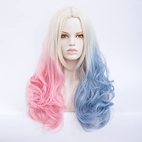 FVCENT 26 pulgadas de largo suelto rizado color mezclado mujeres cosplay peluca de carnaval (B)