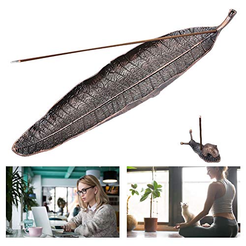 Fydun Juego de Soporte de Incienso de 2 Piezas - Quemador de Incienso en Forma de Hoja más Quemador en Forma de Caracol para decoración del hogar, Yoga y Sala de meditación, Cobre Rojo