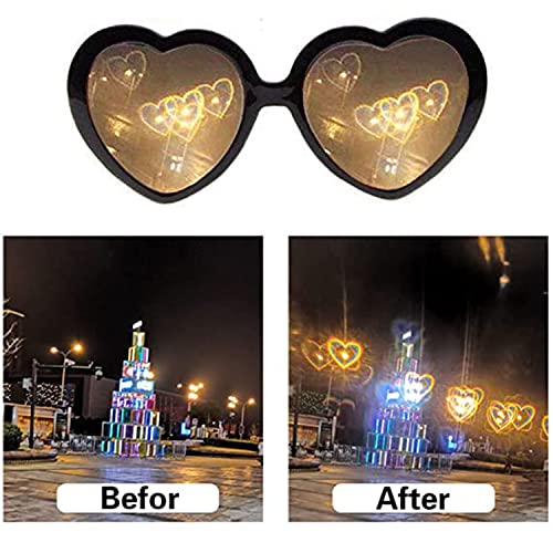 通用 Gafas de Efectos Especiales de Corazón, Gafas con Forma de Corazón de Amor, Gafas Corazon, Difracción Luz de Efectos, 3D, para Fiestas de Música al Aire Libr, Crear Una Atmósfera Romántica