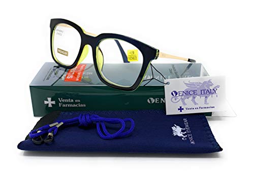 Gafas de lectura, presbicia Mujer Diseño de LUJO Premium en Colores: Red, Azul. VENICE Helen - Dioptrías: 1 a 3,5 (Azul, 1,50)
