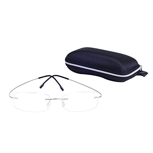 Gafas de Lectura sin Montura +2.5(60-64 años) para Hombres y Mujeres Metal Flexible Patillas Ligero (13g) Lente Transparente + Funda