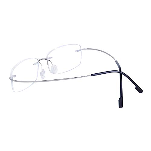 Gafas de Lectura sin Montura +2.5(60-64 años) para Hombres y Mujeres Metal Flexible Patillas Ligero (13g) Lente Transparente + Funda